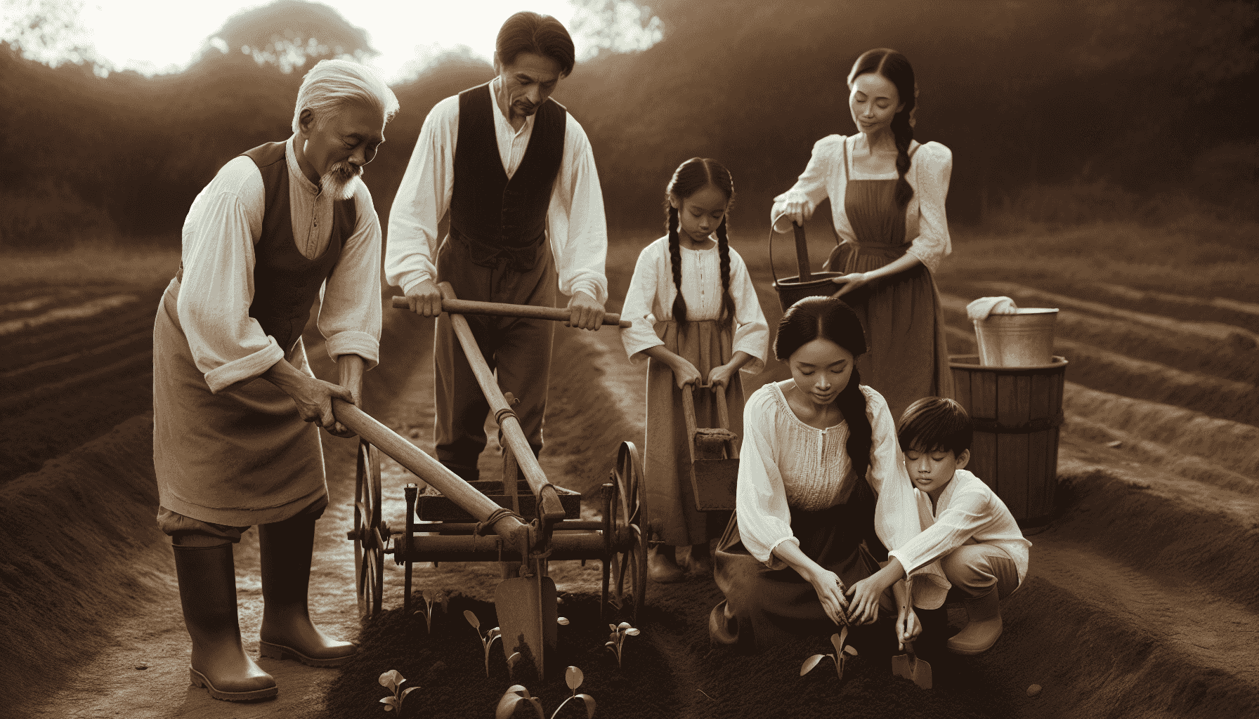 Famiglia che lavora insieme nella fattoria