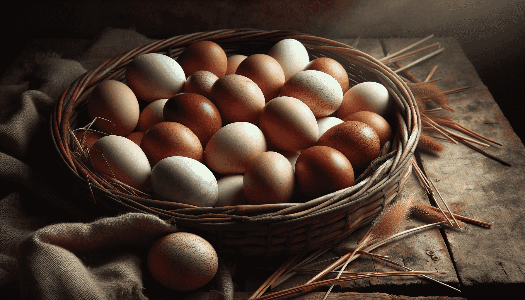 Uova fresche in un cesto rustico